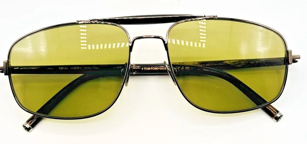 Tom Ford Sunglasses FT1127-P 08N Titanium and Horn Navigator Green Lens 57mm New